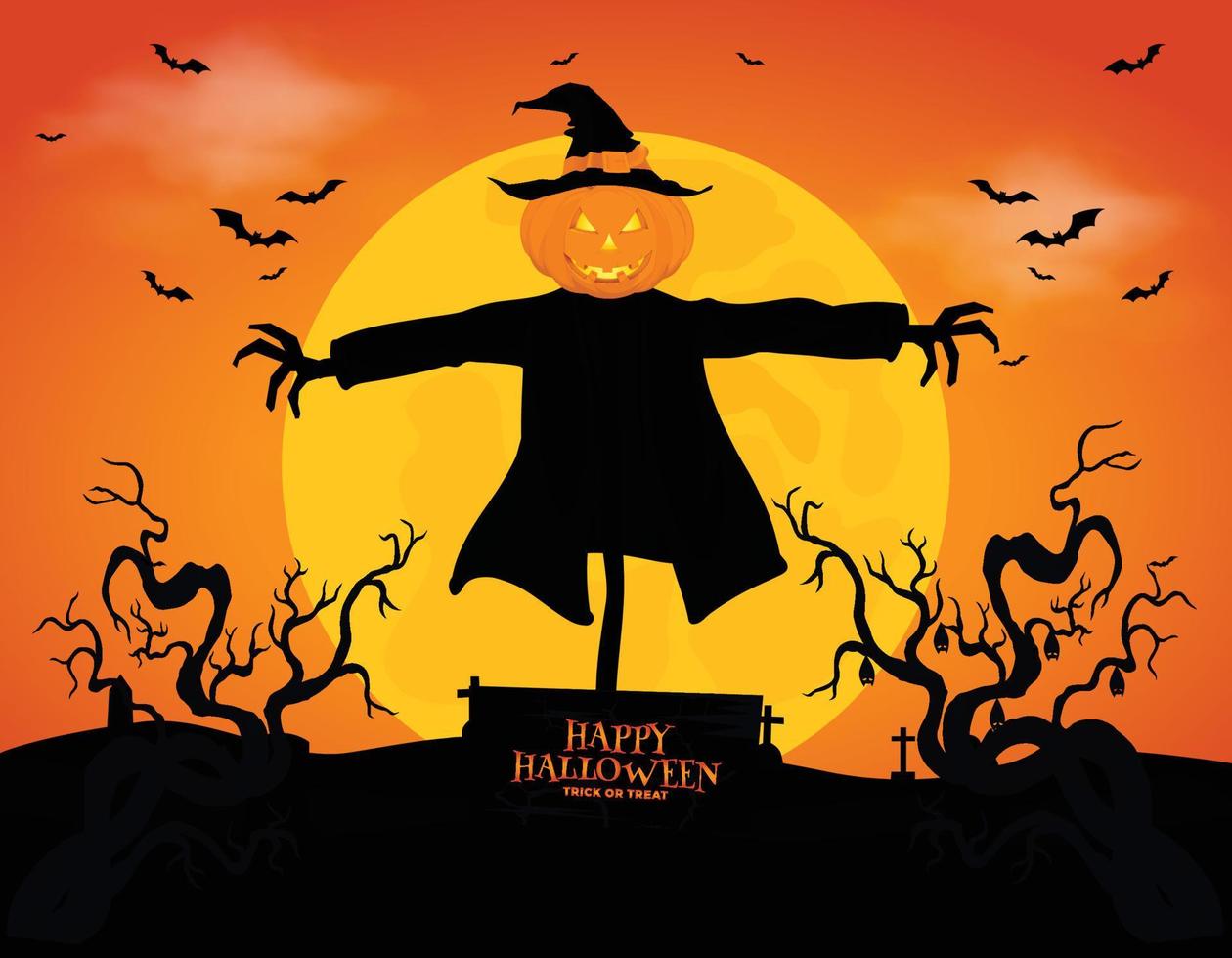 Halloween scenes with the silhouette of a castle a glowing moon and dead trees illustration. vector
