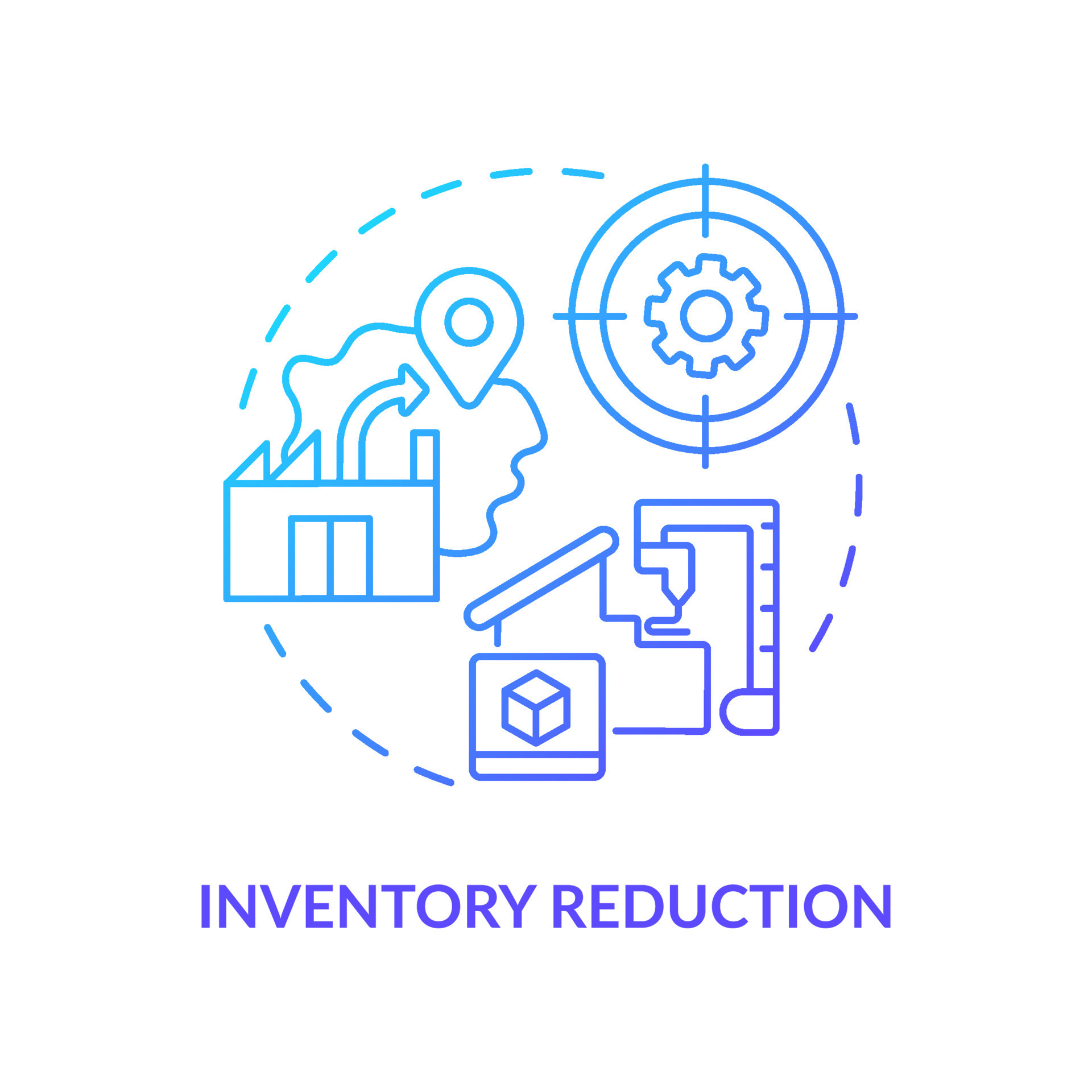 Inventory reduction blue gradient icon. Machine industry. Advantage of