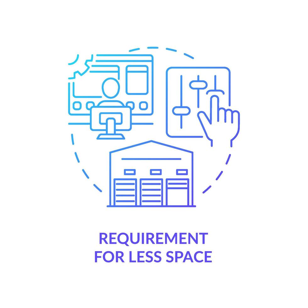 Requirement for less space blue gradient icon. Advantage of one-piece flow in manufacturing abstract idea thin line illustration. Isolated outline drawing. vector