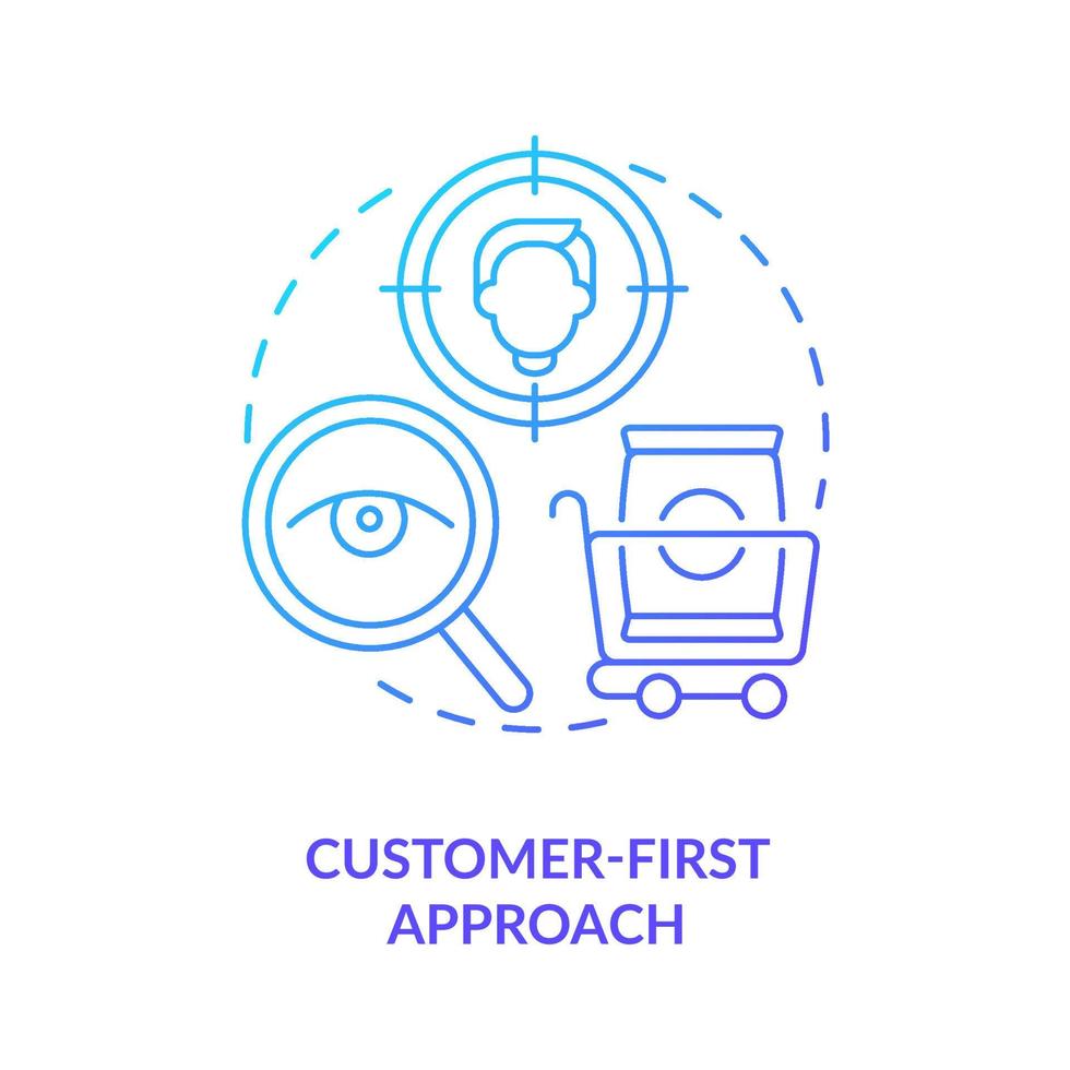 Customer first approach blue gradient icon. Machine industry. Lean manufacturing principle abstract idea thin line illustration. Isolated outline drawing. vector