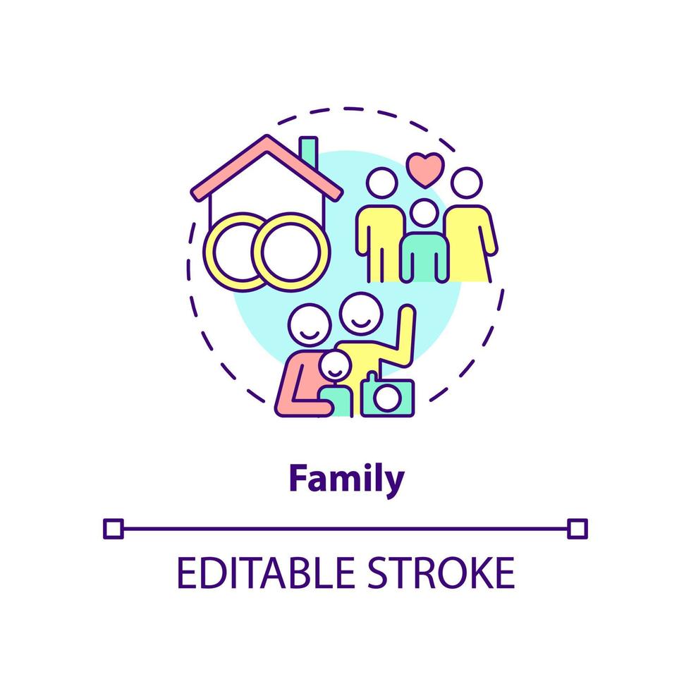 Family concept icon. Group of people. Parents and child. Social institution abstract idea thin line illustration. Isolated outline drawing. Editable stroke. vector