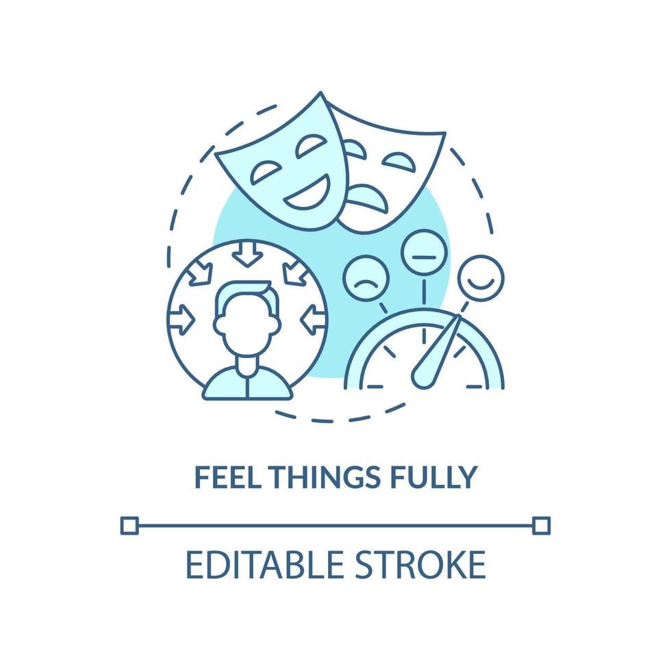 Feel things fully turquoise concept icon. Way to self love abstract idea thin line illustration. Feeling deeply. Isolated outline drawing. Editable stroke vector