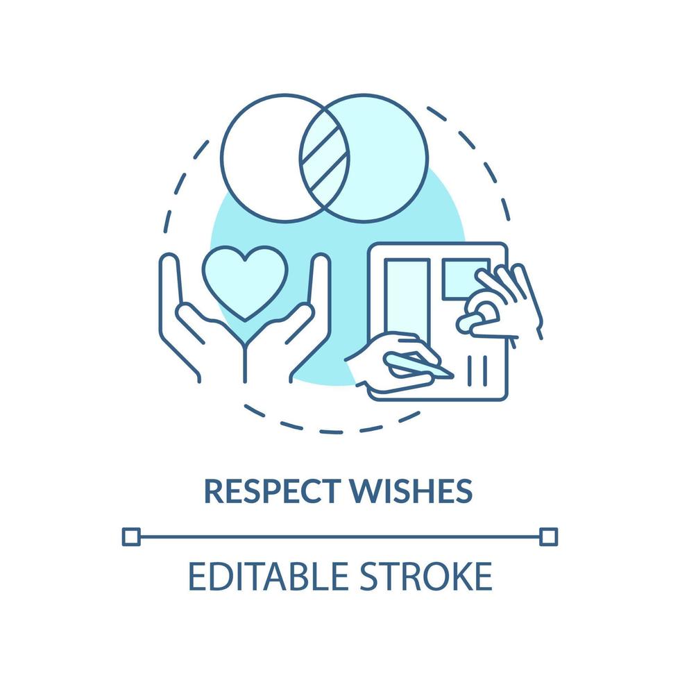 Respect wishes turquoise concept icon. Build healthy relationships abstract idea thin line illustration. Compromising. Isolated outline drawing. Editable stroke vector