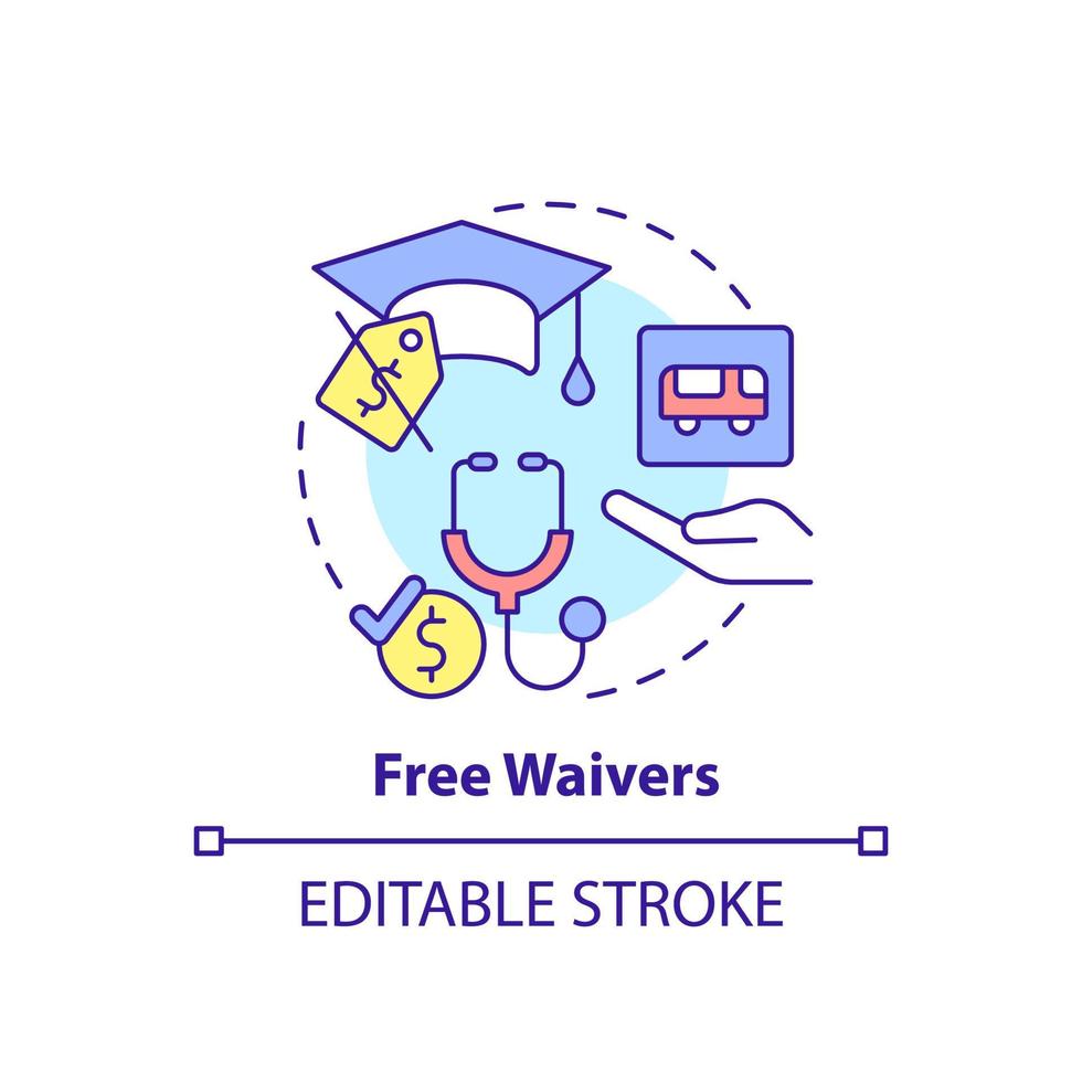 Fee waivers concept icon. Reduced prices for goods and services. Social assistance abstract idea thin line illustration. Isolated outline drawing. Editable stroke. vector