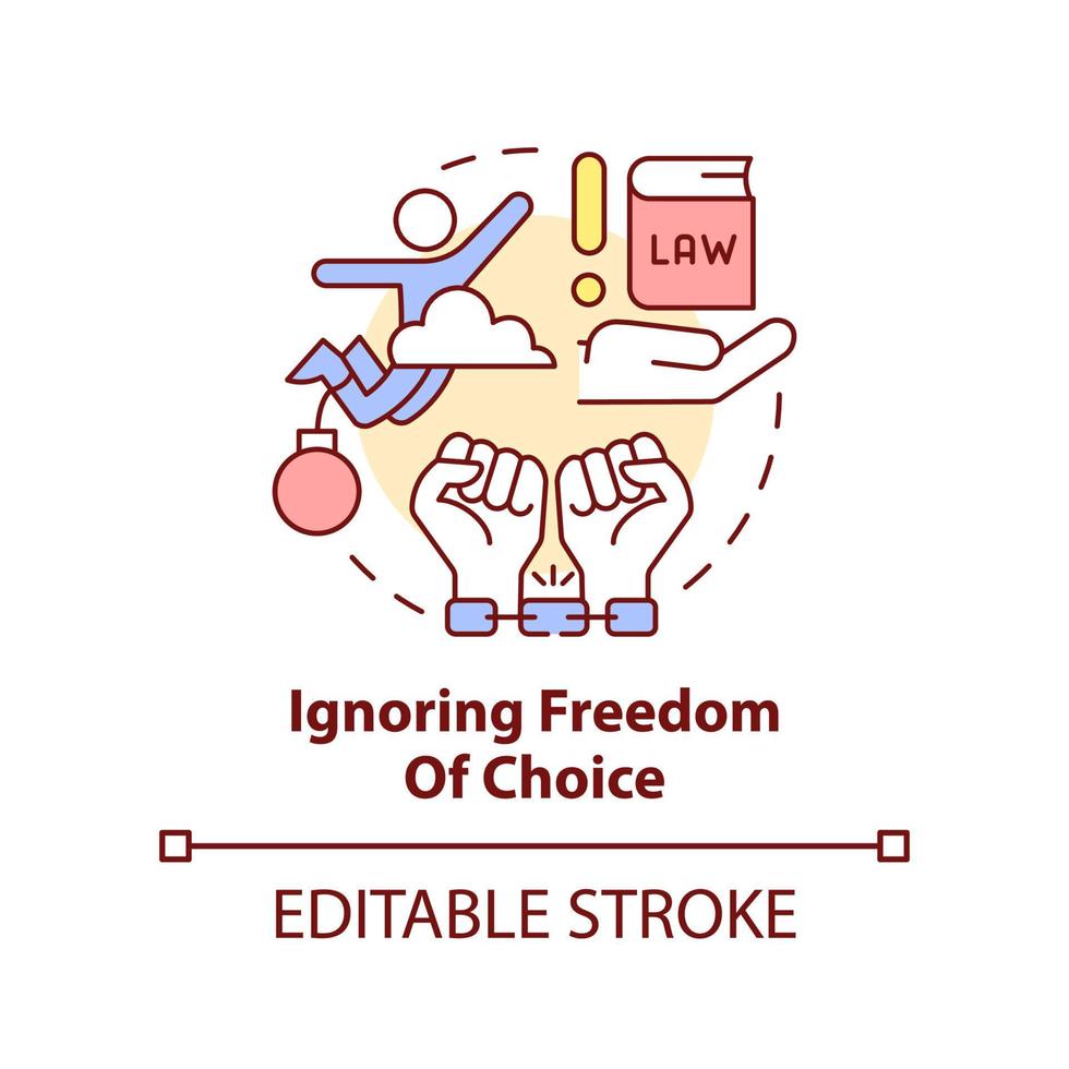 Ignoring freedom of choice concept icon. Disadvantage of social institutions abstract idea thin line illustration. Isolated outline drawing. Editable stroke. vector