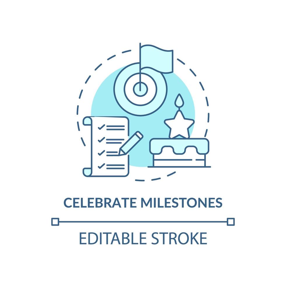 Celebrate milestones turquoise concept icon. Exercise for self love abstract idea thin line illustration. Recognition. Isolated outline drawing. Editable stroke vector