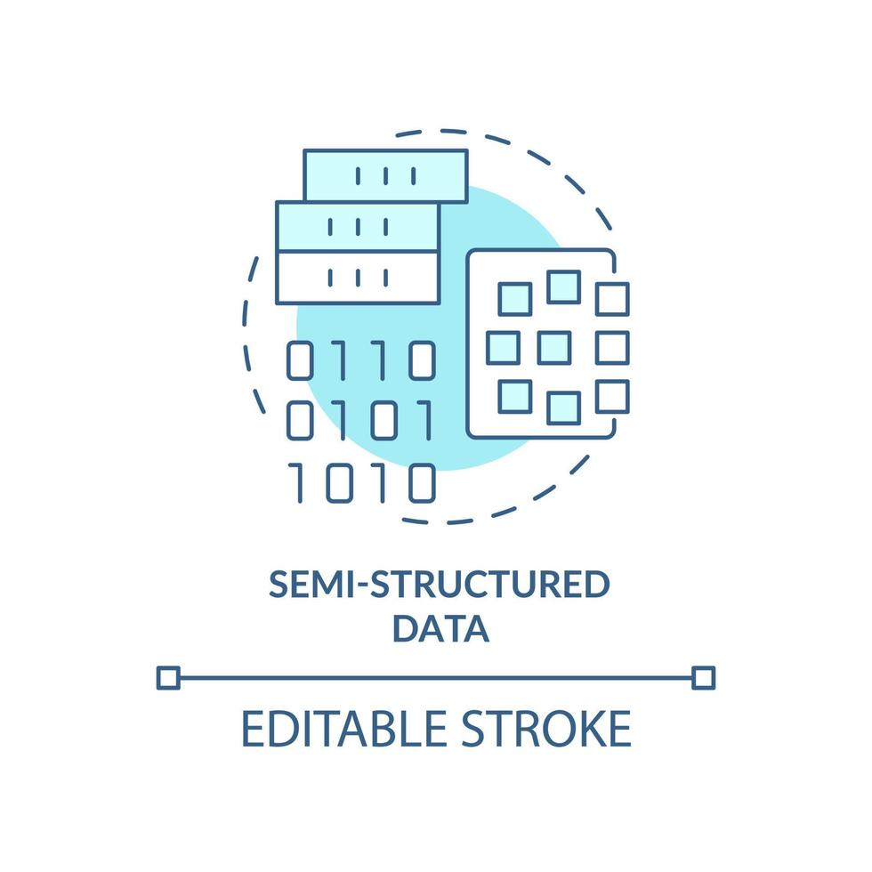 Semi-structured data turquoise concept icon. Big data type abstract idea thin line illustration. Barely structured model. Isolated outline drawing. Editable stroke. vector