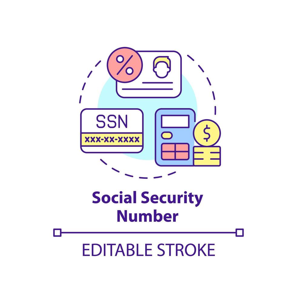 Social security number concept icon. Personal record. Program application abstract idea thin line illustration. Isolated outline drawing. Editable stroke. vector