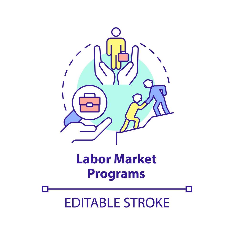 Labor market programs concept icon. Providing workplaces. Social protection abstract idea thin line illustration. Isolated outline drawing. Editable stroke. vector