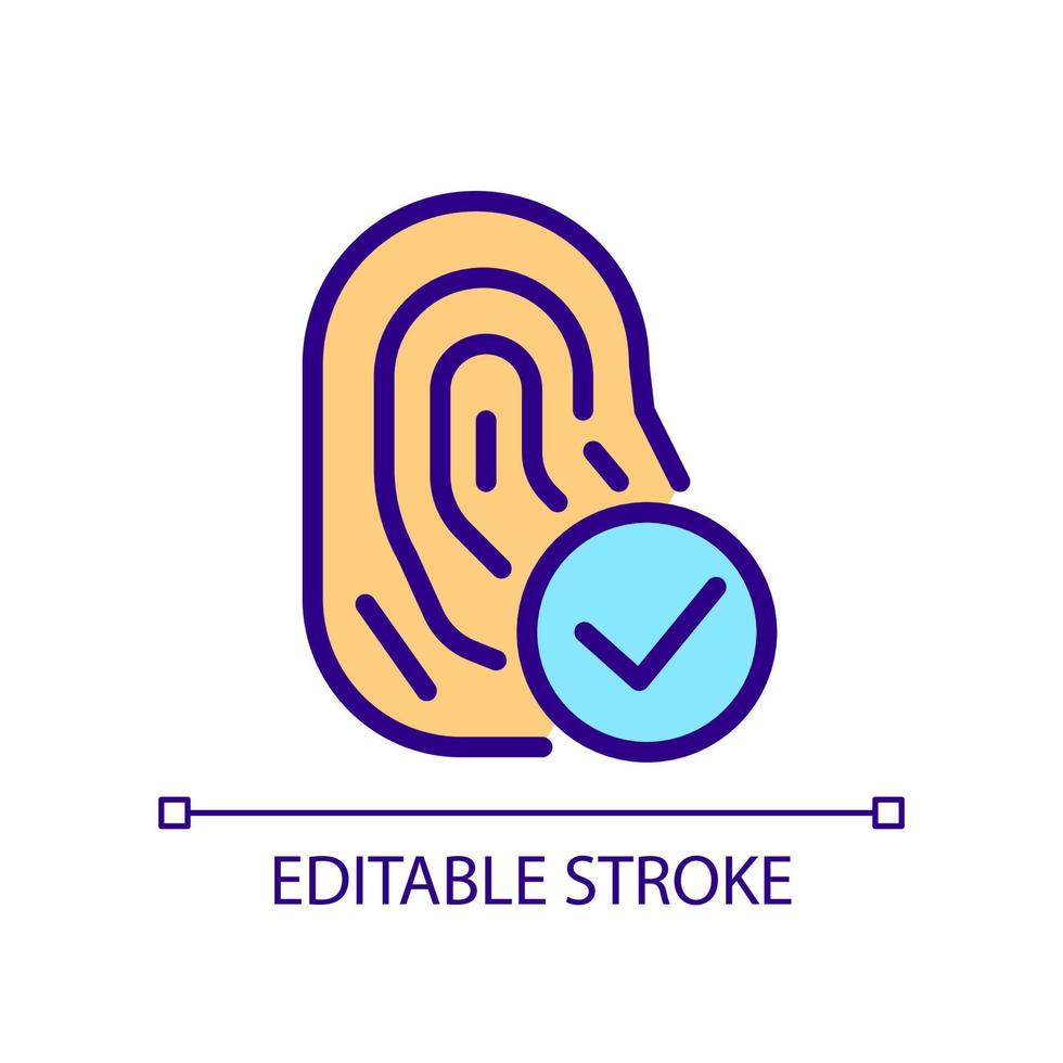 Biometrics pixel perfect RGB color icon. Fingerprint scanning. User identification. Access verification. Isolated vector illustration. Simple filled line drawing. Editable stroke.