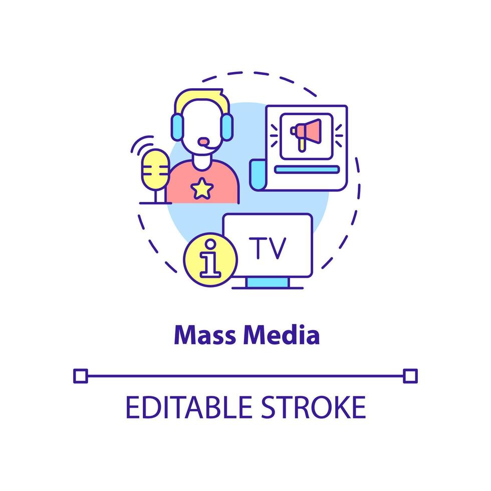 Mass media concept icon. Large audience communication. Social institution abstract idea thin line illustration. Isolated outline drawing. Editable stroke. vector