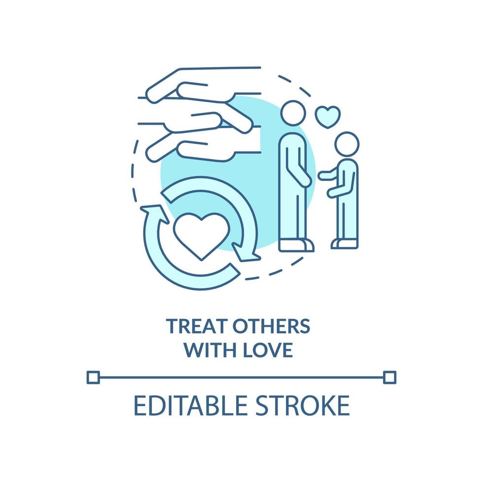 Treat others with love turquoise concept icon. Self care daily activity abstract idea thin line illustration. Empathy. Isolated outline drawing. Editable stroke vector