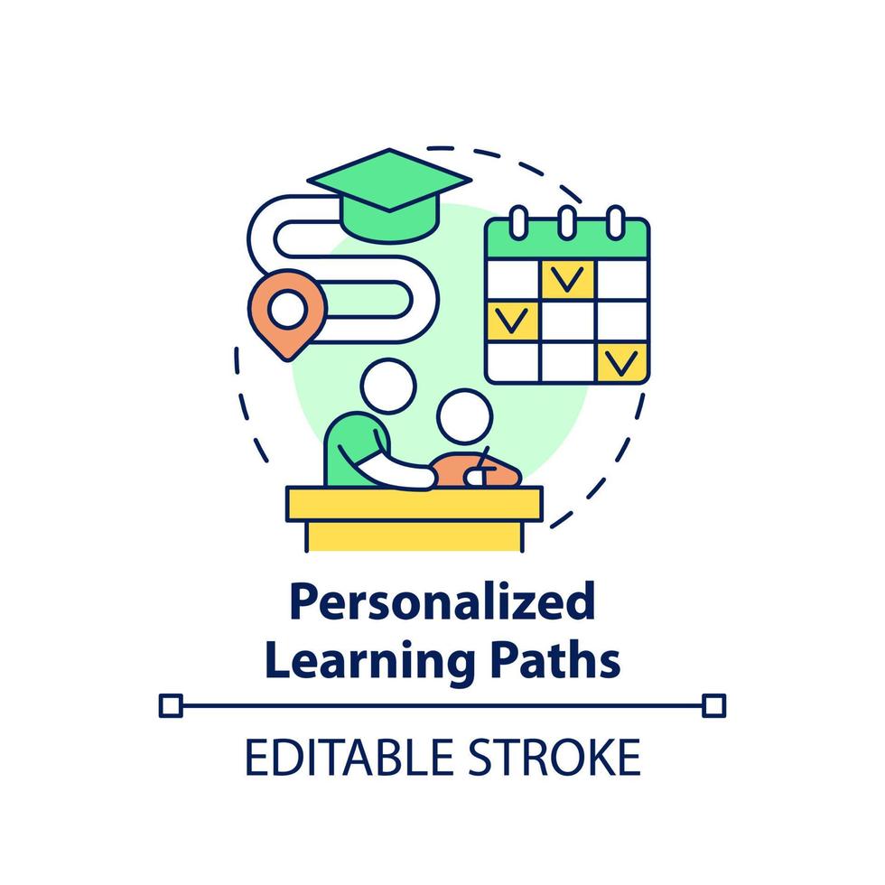 Personalized learning paths concept icon. Individual schedule. Education trend abstract idea thin line illustration. Isolated outline drawing. Editable stroke. vector