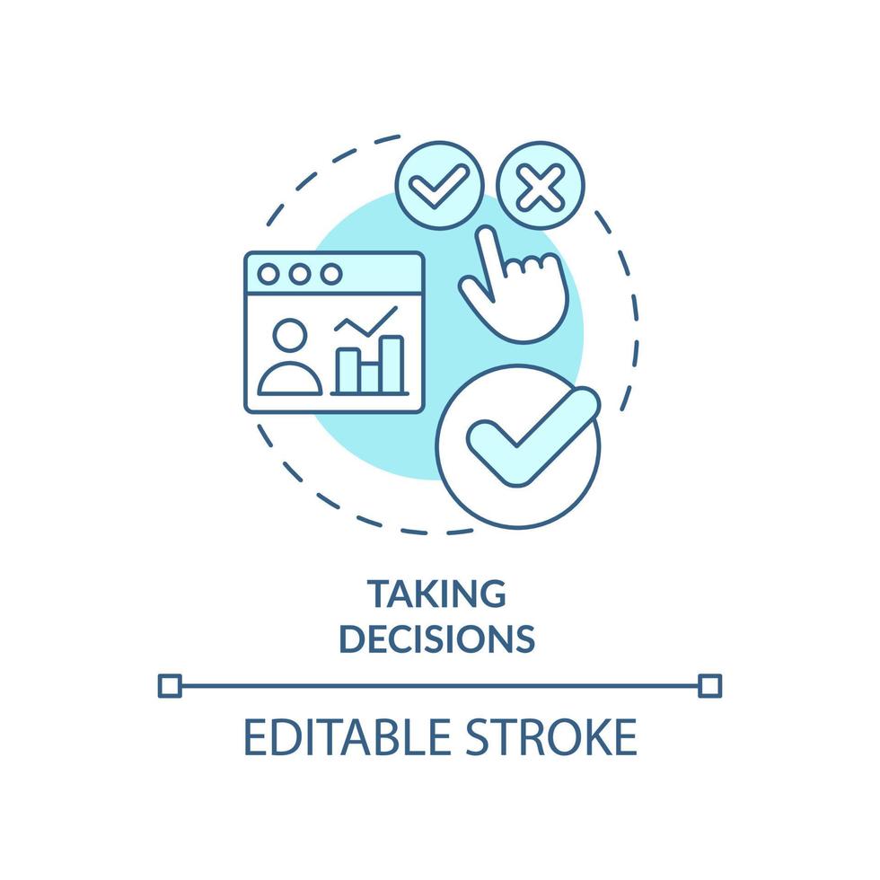 Taking decisions turquoise concept icon. Big data processing advantage abstract idea thin line illustration. Isolated outline drawing. Editable stroke. vector