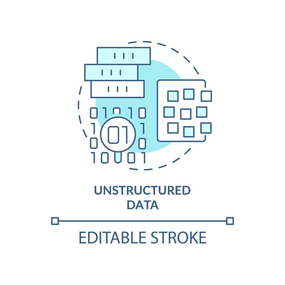 icono de concepto turquesa de datos no estructurados. Ilustración de línea delgada de idea abstracta de tipo de datos grandes. sistemas de almacenamiento no organizados. dibujo de contorno aislado. trazo editable. vector