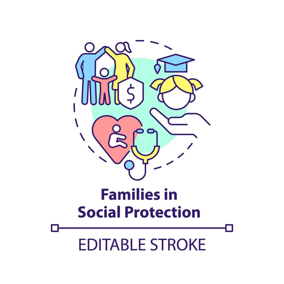 Families in social protection concept icon. Social protection activity abstract idea thin line illustration. Isolated outline drawing. Editable stroke. vector