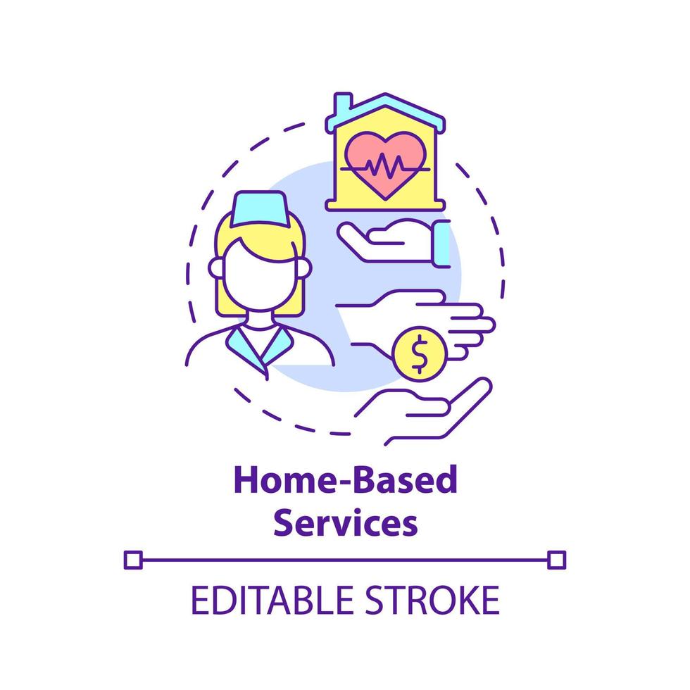 icono de concepto de servicios basados en el hogar. cuidado de la salud. servicio de atención médica idea abstracta ilustración de línea delgada. dibujo de contorno aislado. trazo editable. vector