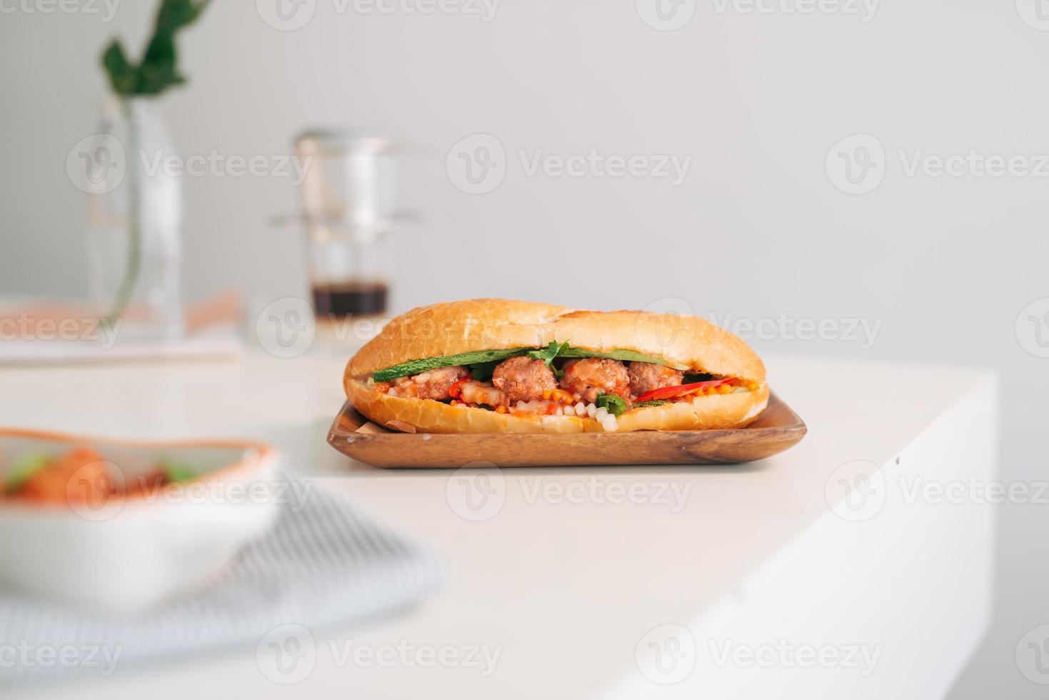 Traditional vietnamese breakfast dish called Banh Mi Xiu Mai photo