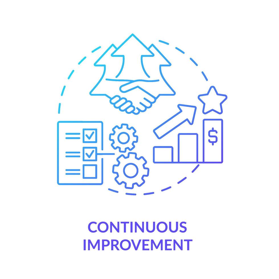 Continuous improvement blue gradient icon. Machine industry. Lean manufacturing principles abstract idea thin line illustration. Isolated outline drawing. vector