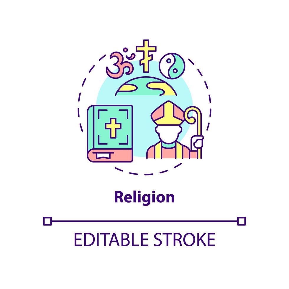 Religion concept icon. Belief and worship. Social-cultural system. Social institution abstract idea thin line illustration. Isolated outline drawing. Editable stroke. vector