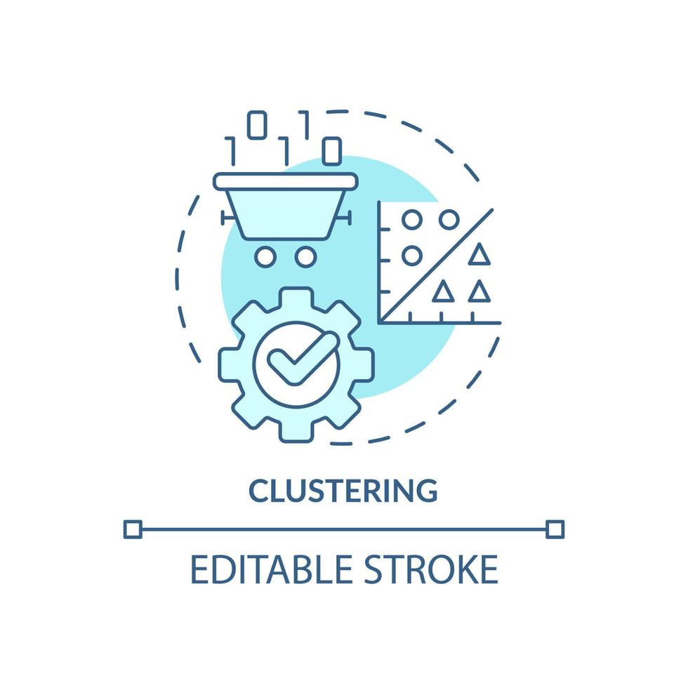 Clustering turquoise concept icon. Data mining technique abstract idea thin line illustration. Data segmentation. Isolated outline drawing. Editable stroke. vector