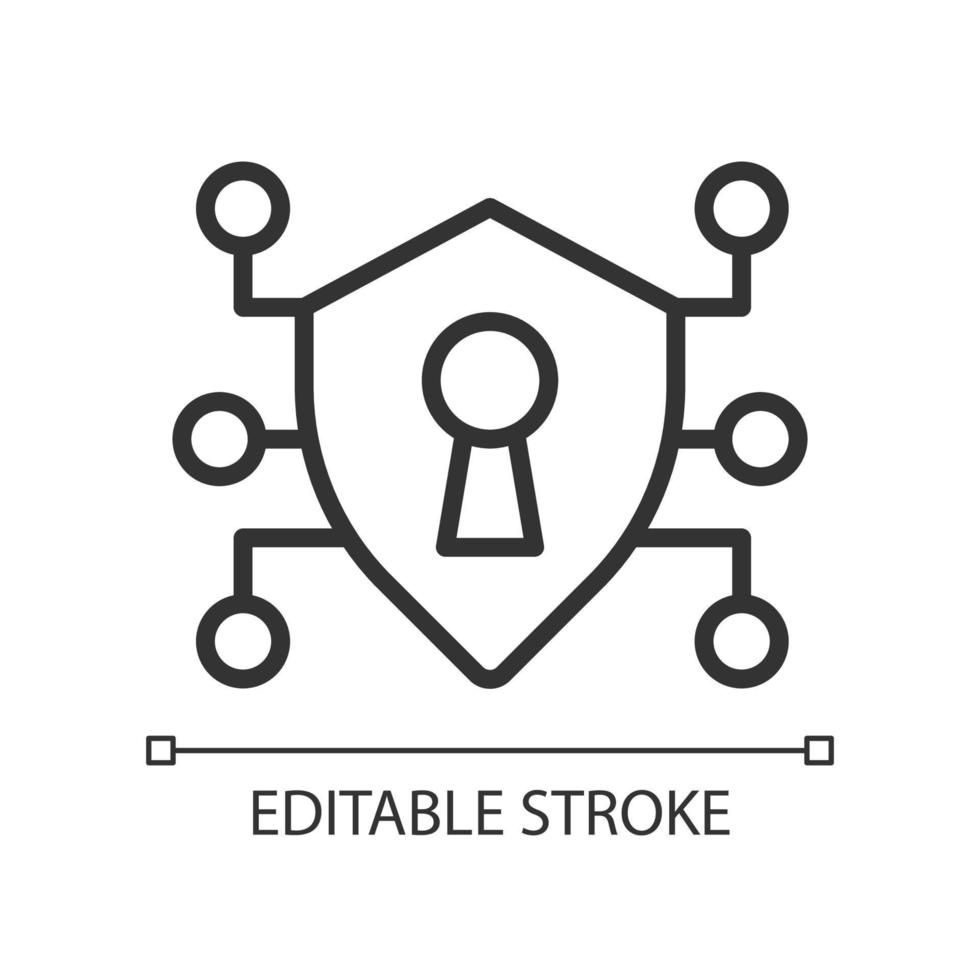 Secure data pixel perfect linear icon. Protecting personal information from malicious threats. Thin line illustration. Contour symbol. Vector outline drawing. Editable stroke.
