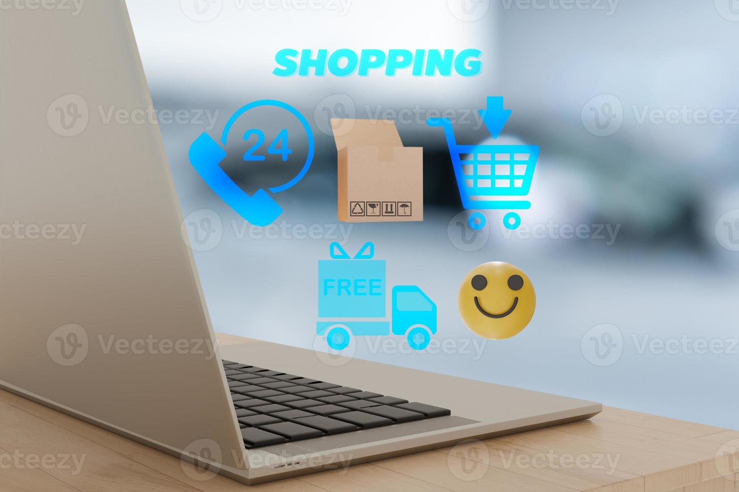 Computer light concept online Shopping. technology shopping from smartphone online Shopping UI interface halogram screen buy pay online shopping using to BNPL online shopping icons technology delivery photo