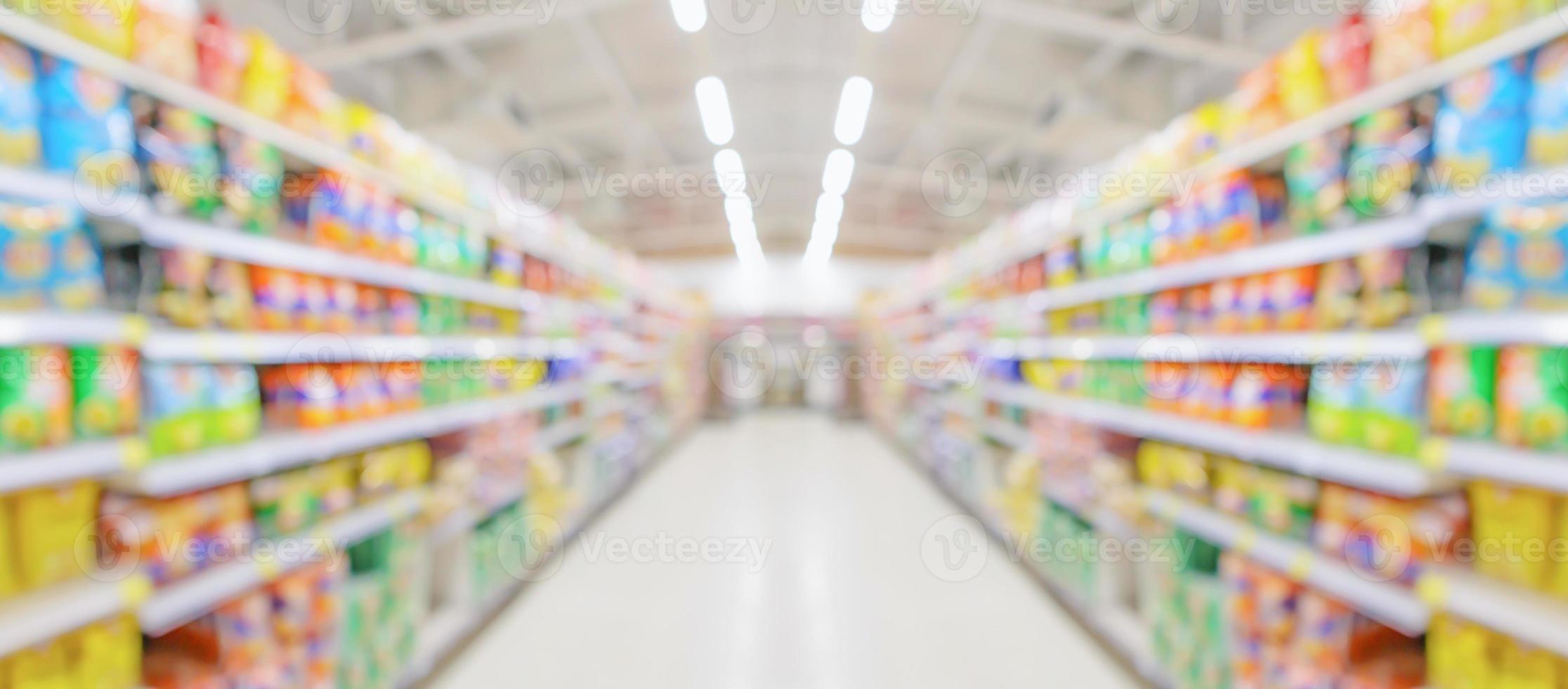 supermarket store aisle interior abstract blurred background photo
