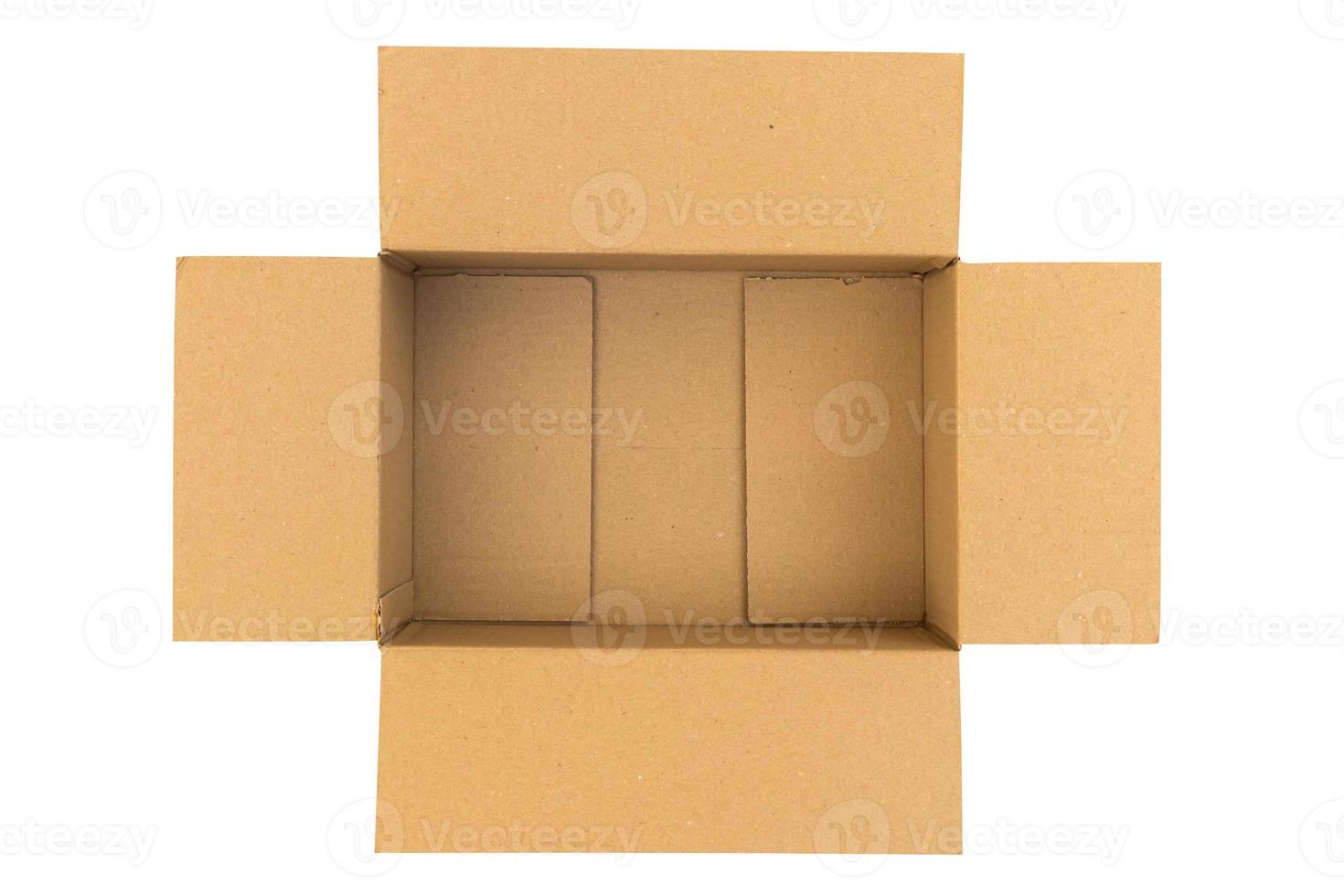 Open empty brown cardboard box isolated on white background top view photo