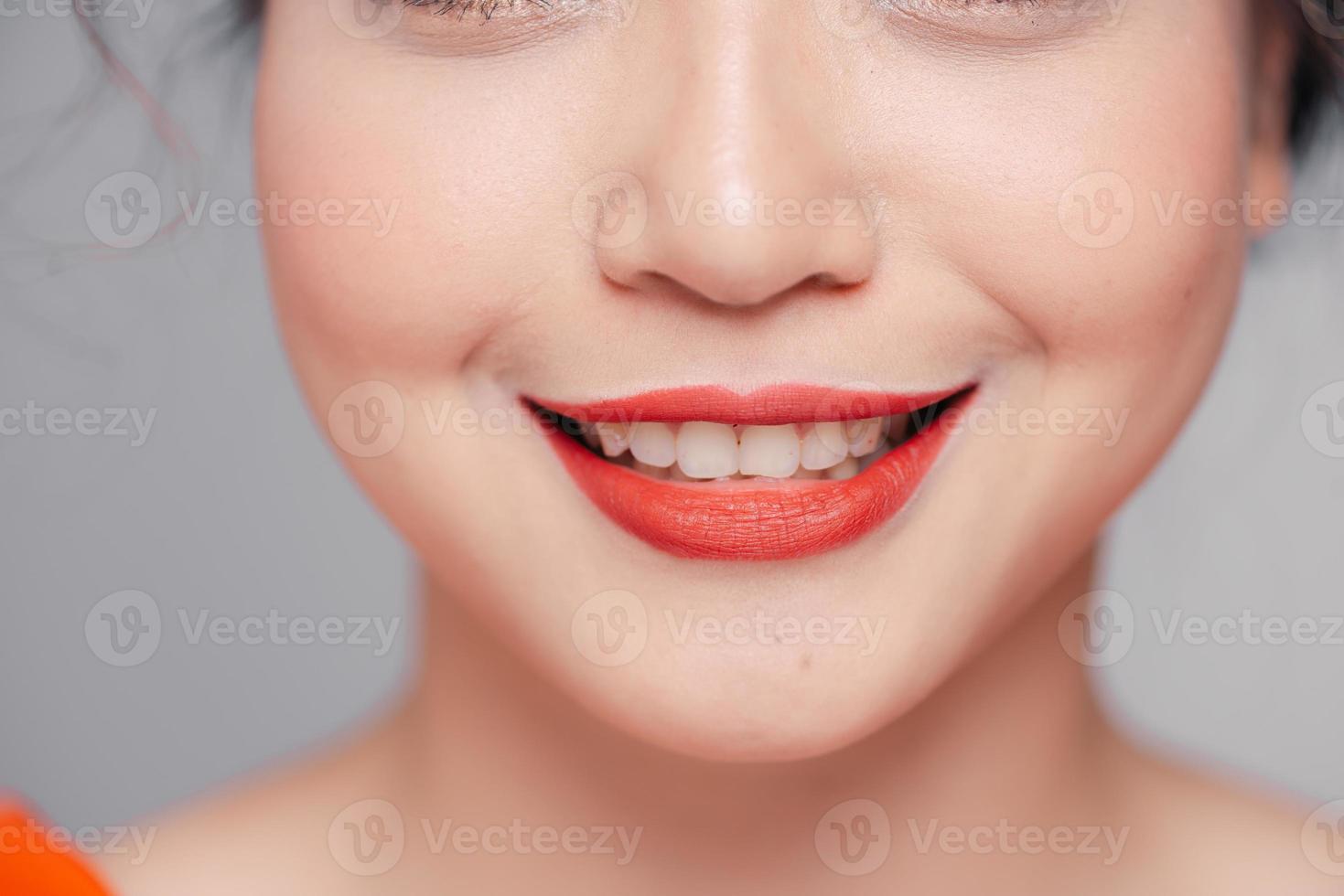 Close-up macro shot of female mouth photo