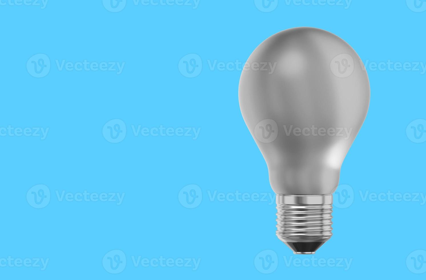 Realistic white light bulb. 3D rendering. Icon on blue background, text space. photo