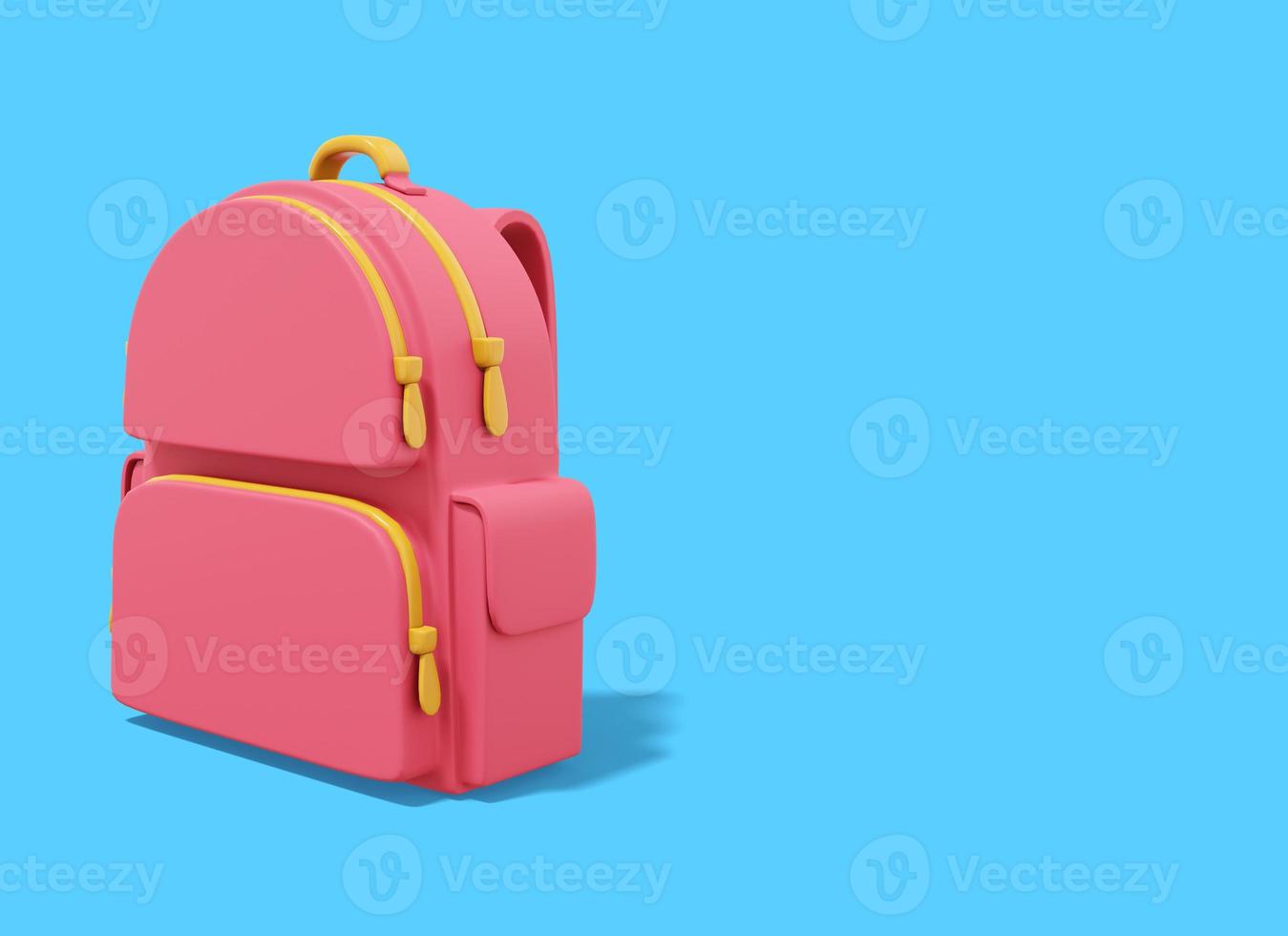 3d rendering. Multicolored school city backpack on blue background with space for text. photo