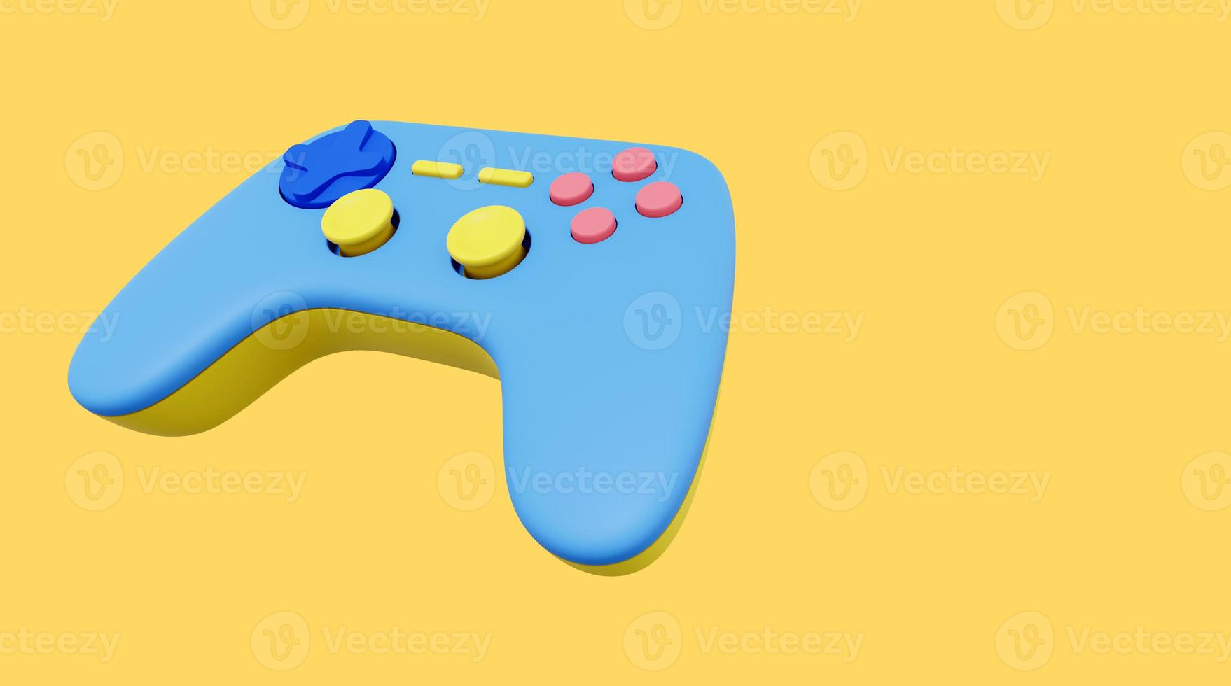 Realistic console game controller. Multicolored icon on yellow background with space for text. 3D rendering. photo