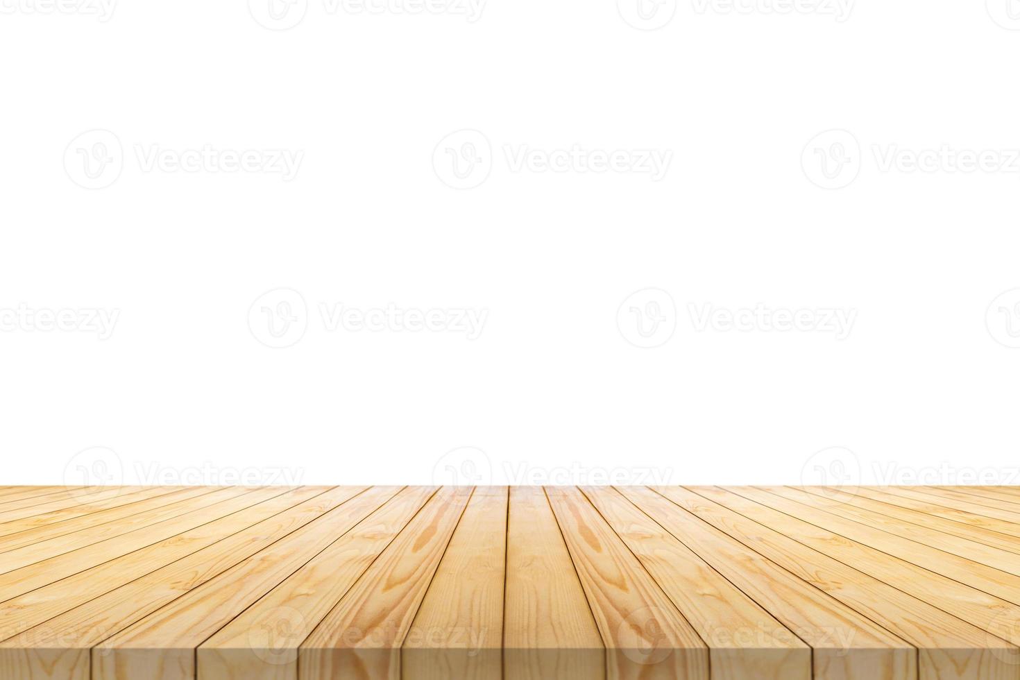 Empty wooden table top isolated on white background for product display montage photo