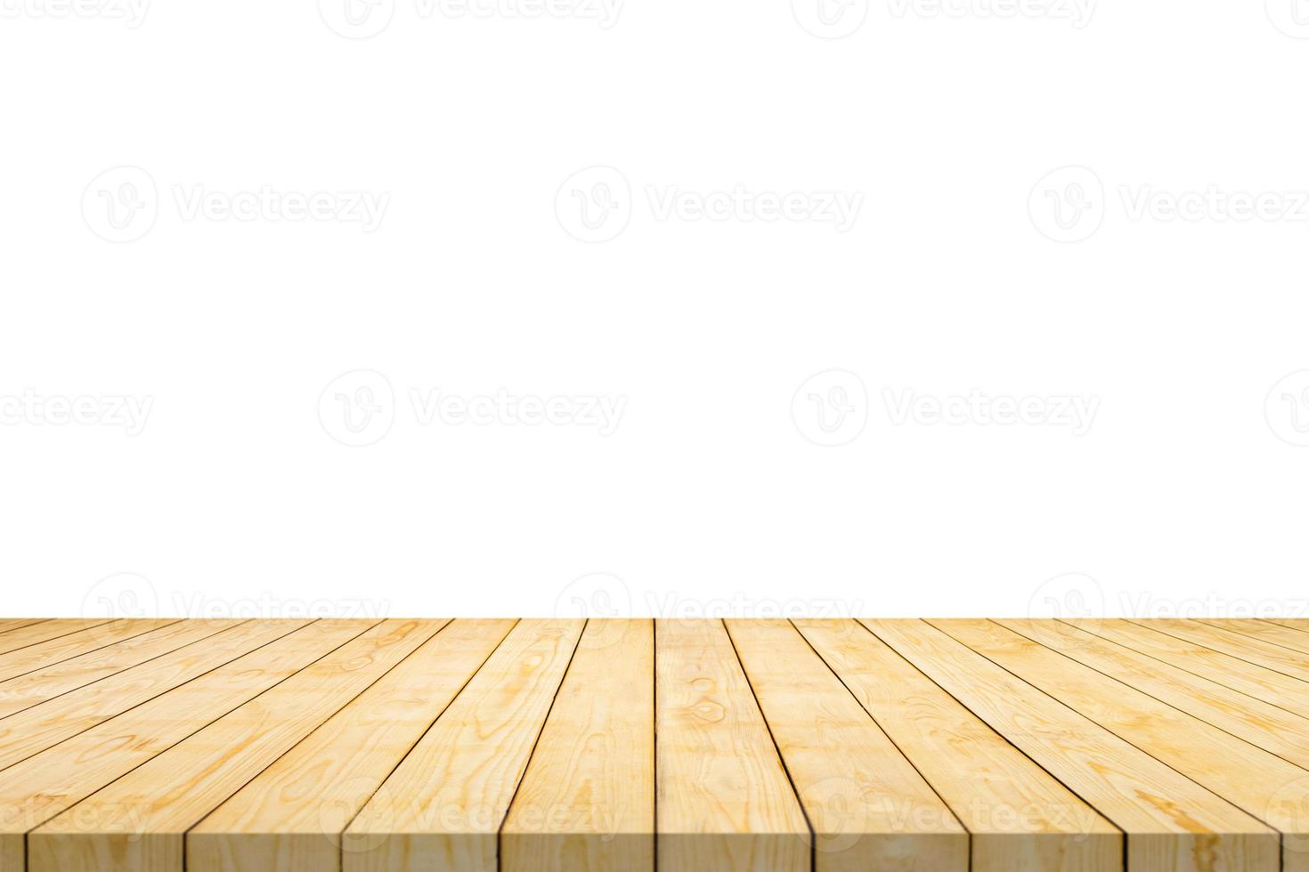 Empty wooden table top isolated on white background for product display montage photo