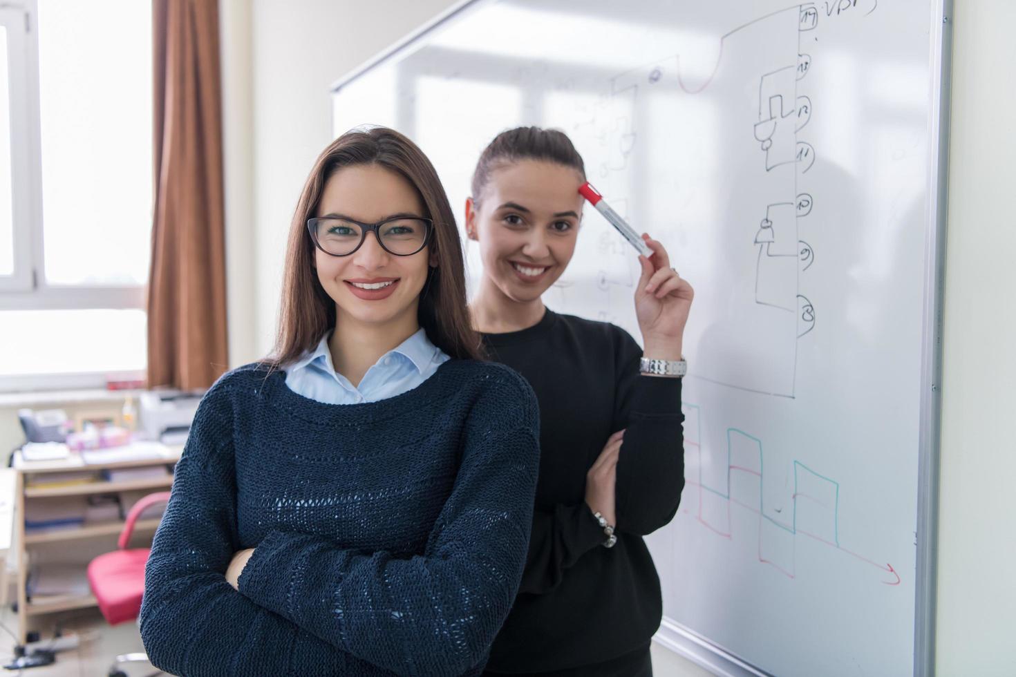 portrait of two young female students photo