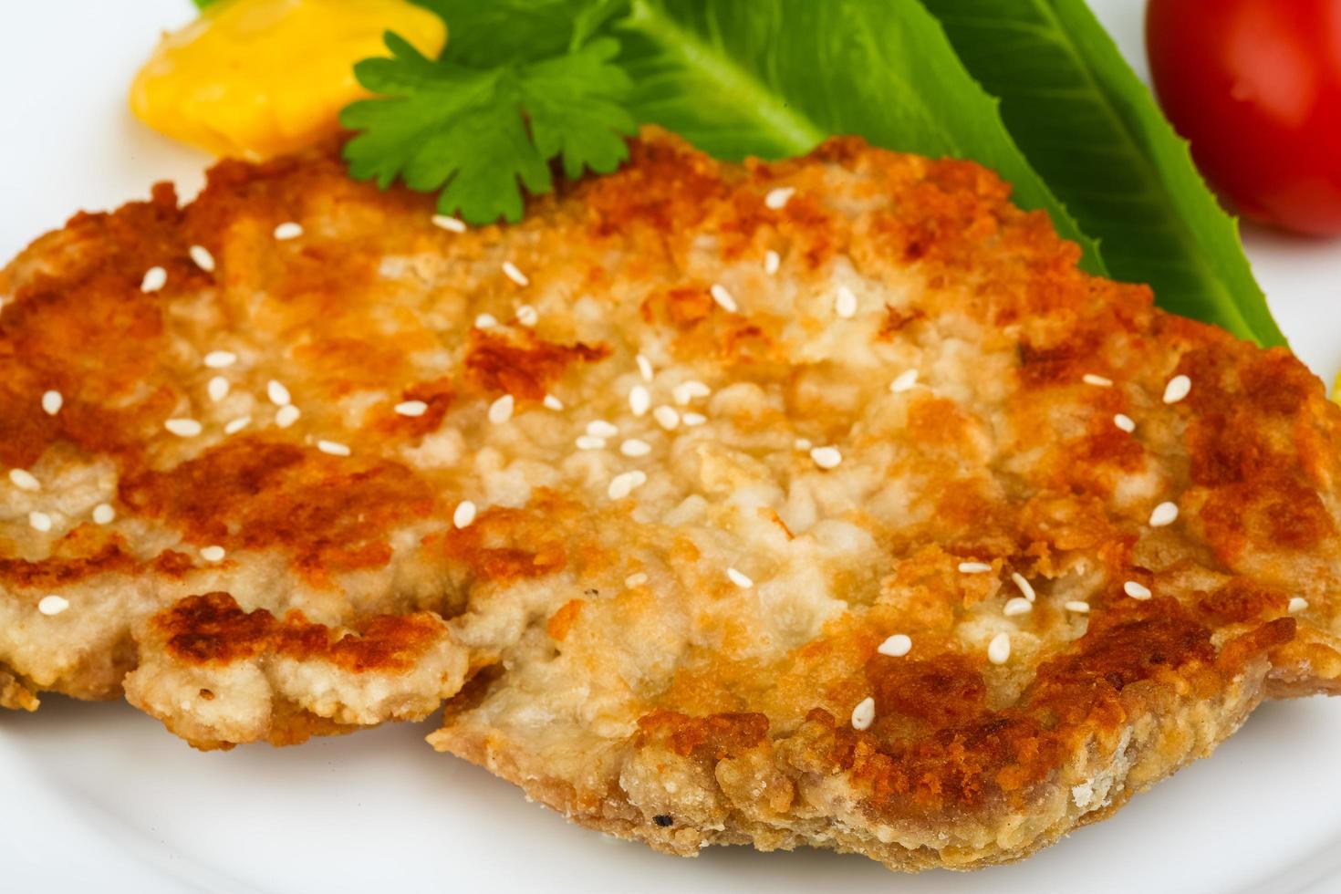 Pork schnitzel close up view photo