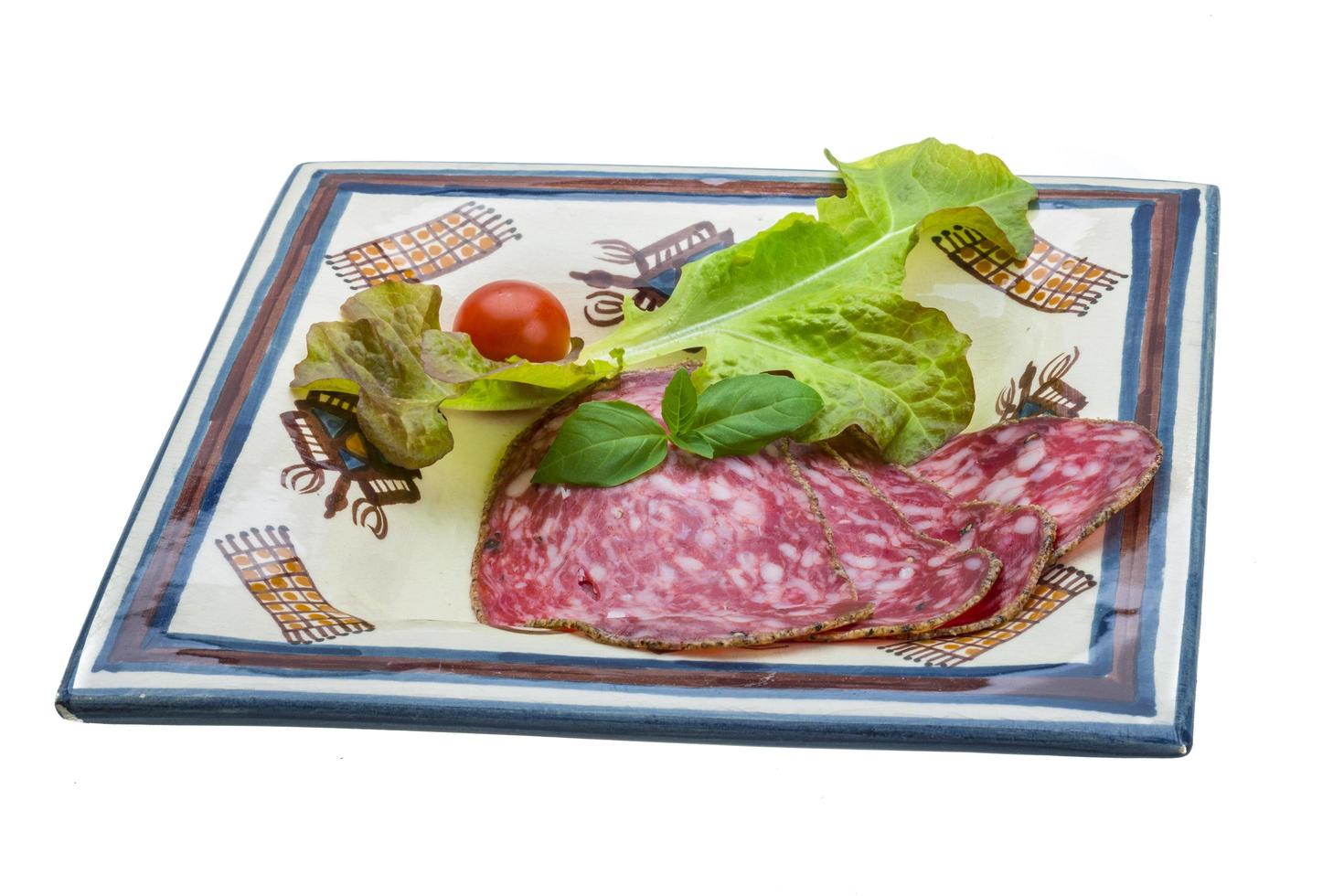 Salchichin salami on white photo