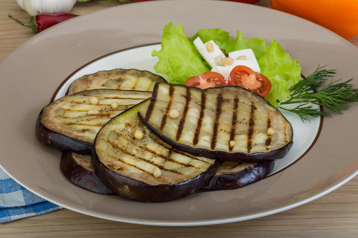 Grilled aubergine dish view photo