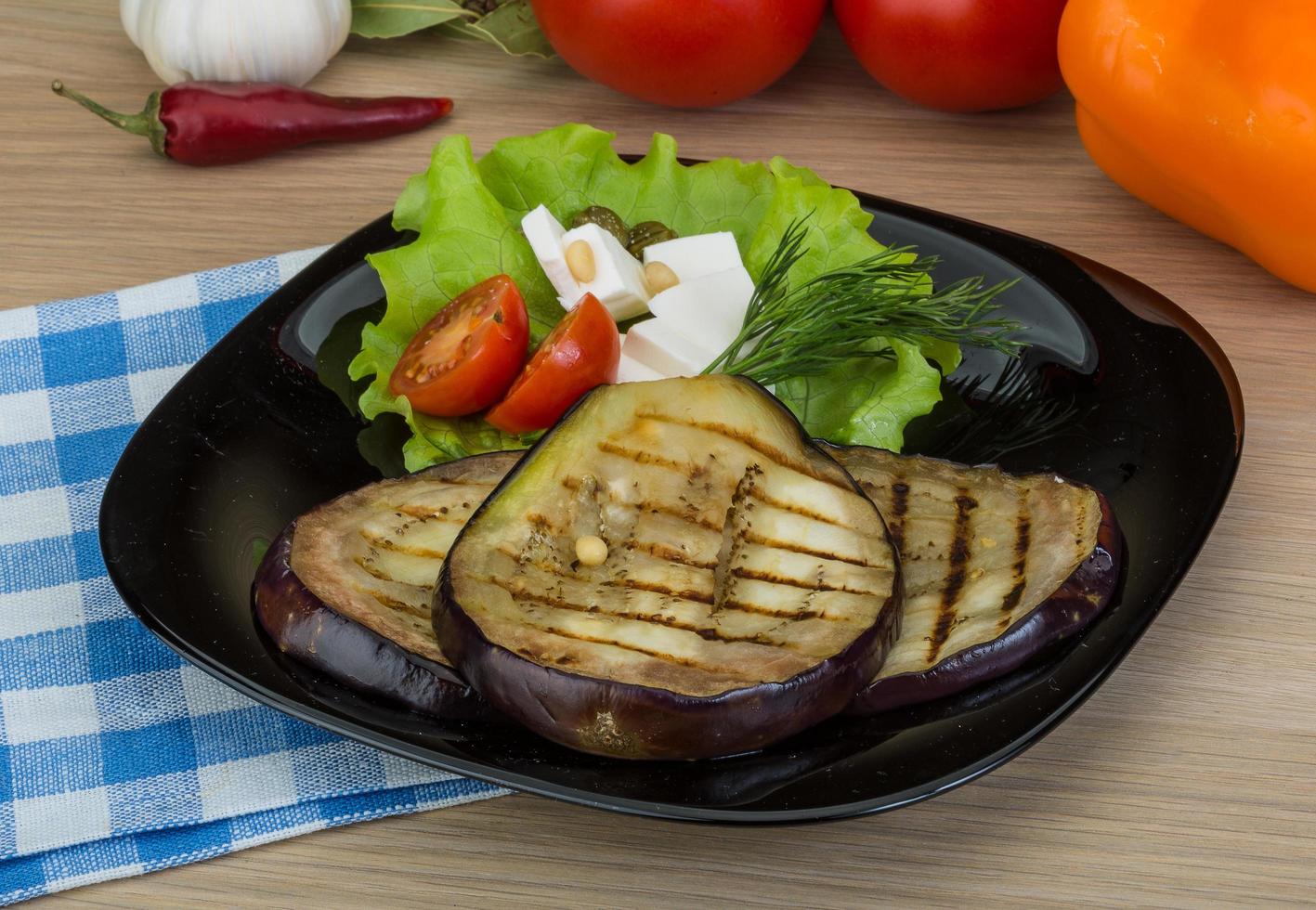 Grilled aubergine dish view photo
