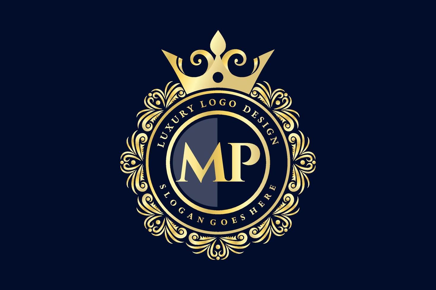 MP Initial Letter Gold calligraphic feminine floral hand drawn heraldic monogram antique vintage style luxury logo design Premium Vector