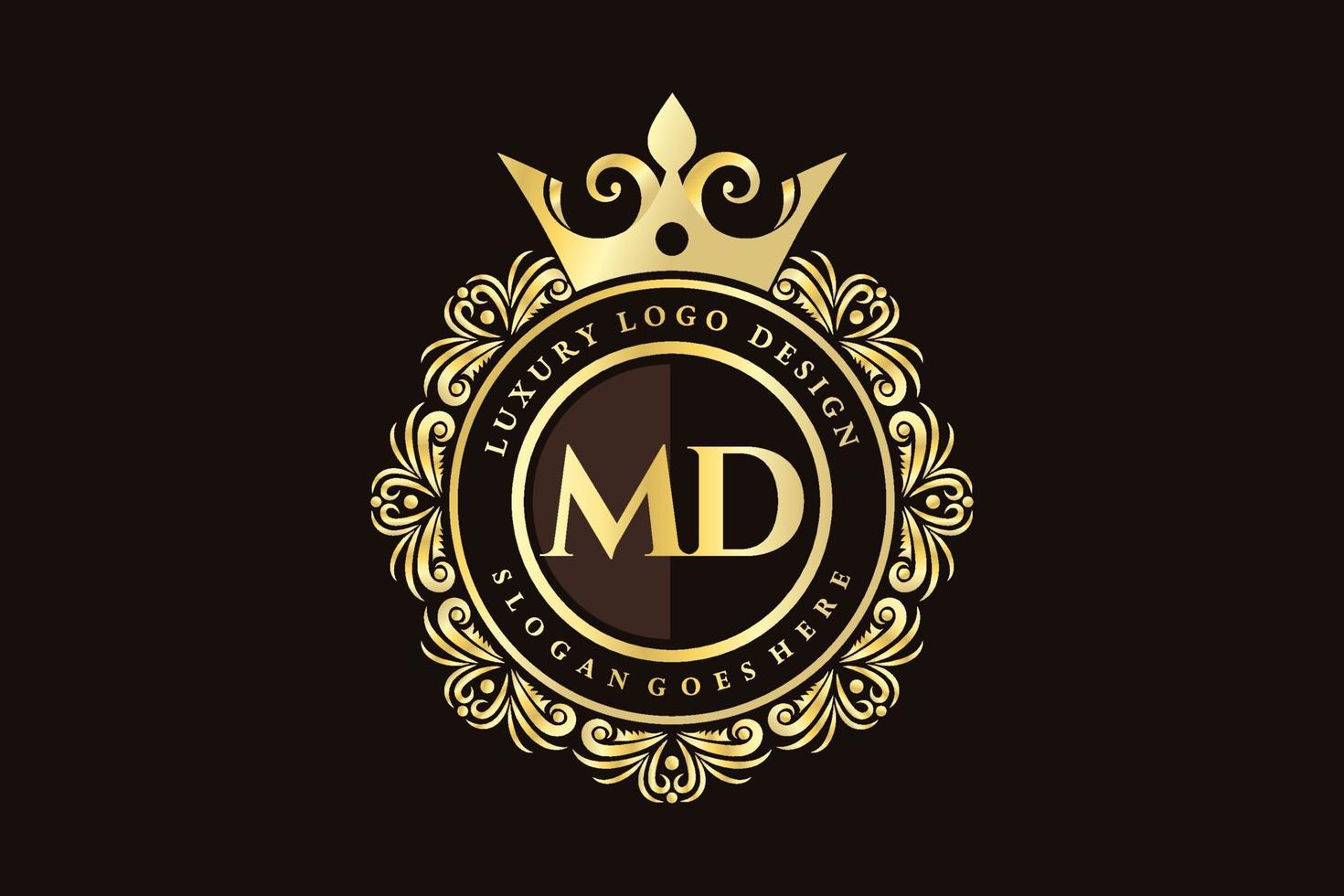 MD Initial Letter Gold calligraphic feminine floral hand drawn heraldic monogram antique vintage style luxury logo design Premium Vector