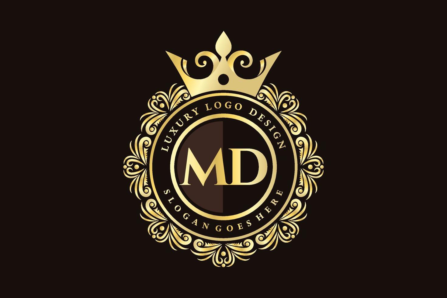 letra inicial md oro caligráfico femenino floral dibujado a mano monograma heráldico antiguo estilo vintage diseño de logotipo de lujo vector premium