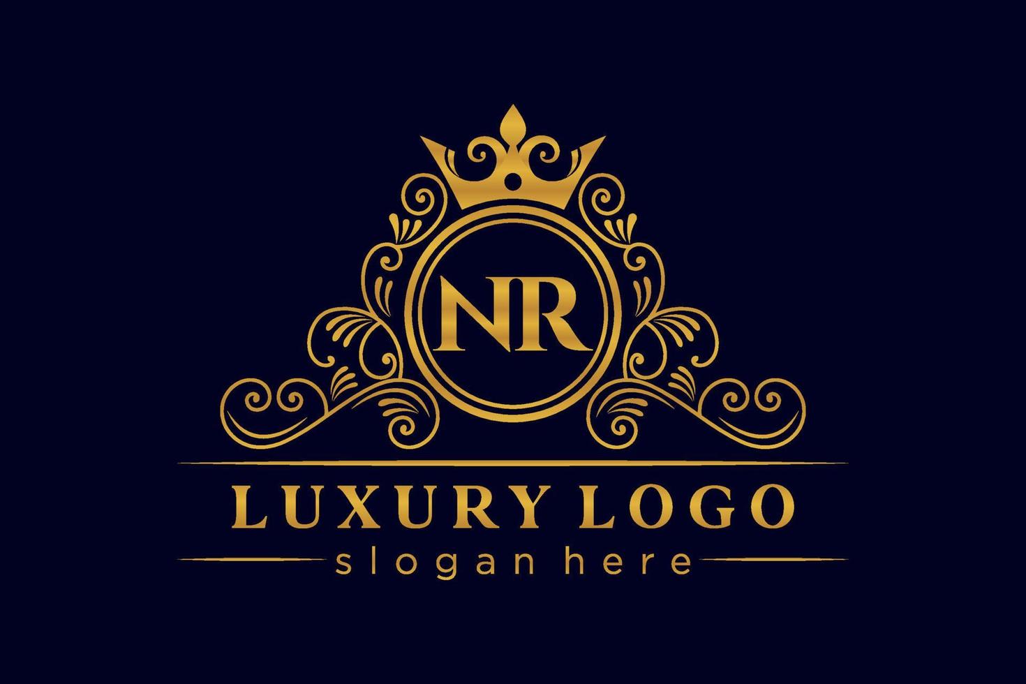 NR Initial Letter Gold calligraphic feminine floral hand drawn heraldic monogram antique vintage style luxury logo design Premium Vector