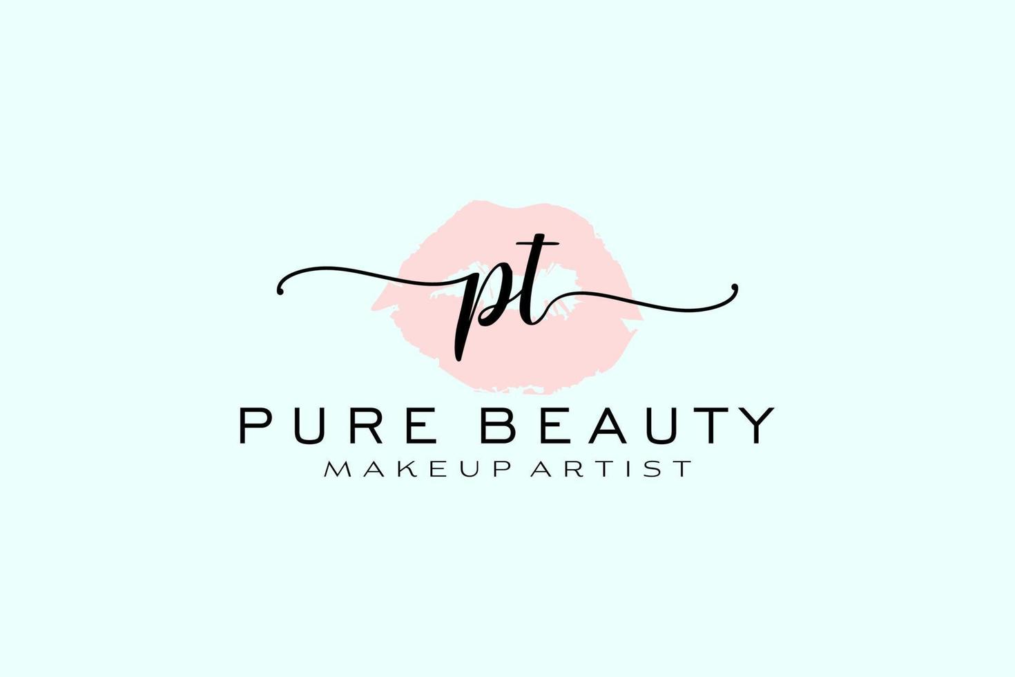 Initial PT Watercolor Lips Premade Logo Design, Logo for Makeup Artist Business Branding, Blush Beauty Boutique Logo Design, Calligraphy Logo with creative template. vector