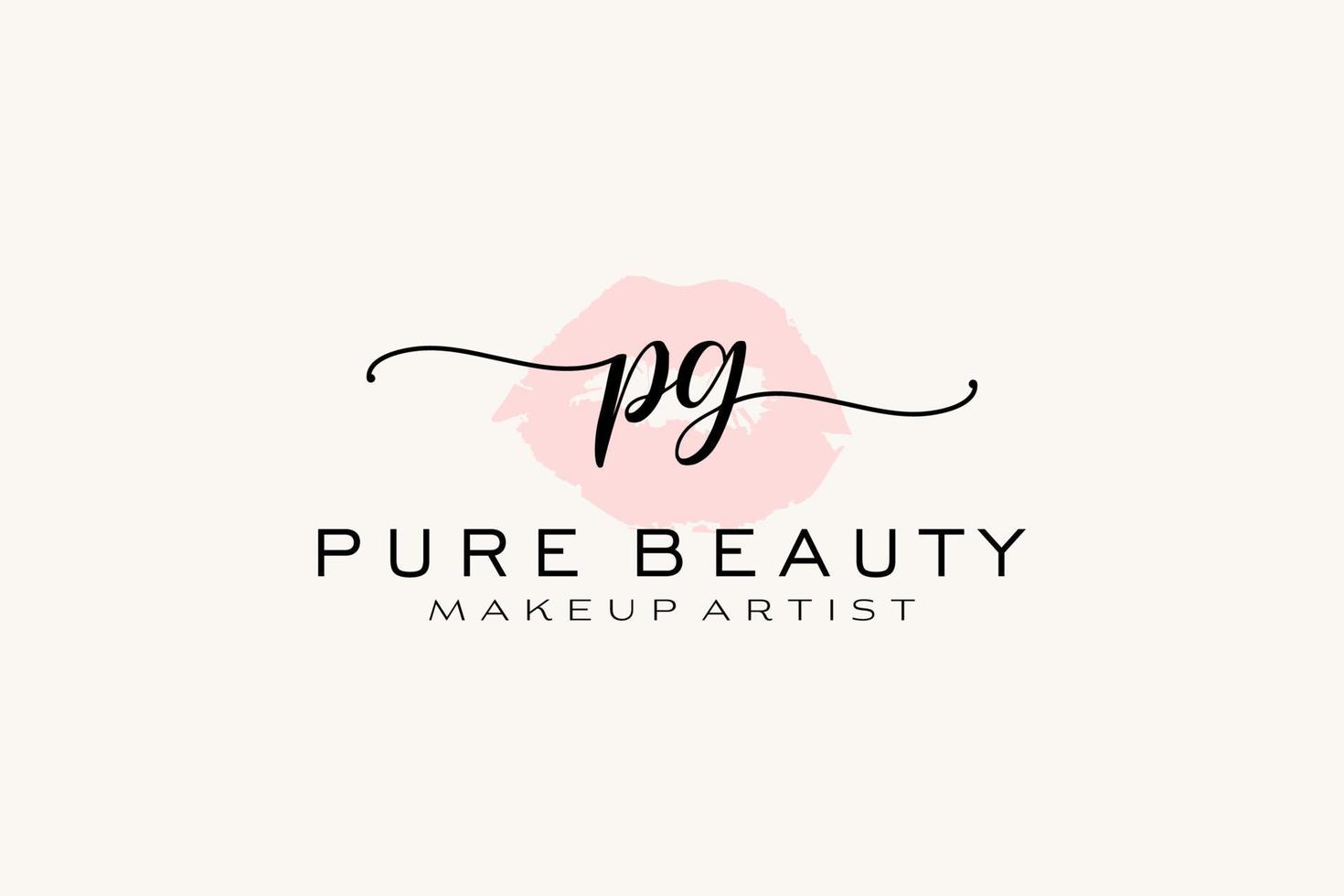 Initial PG Watercolor Lips Premade Logo Design, Logo for Makeup Artist Business Branding, Blush Beauty Boutique Logo Design, Calligraphy Logo with creative template. vector