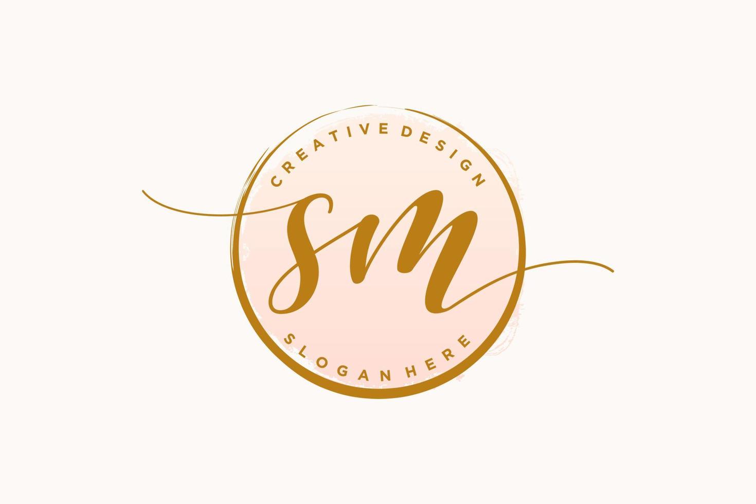Initial SM handwriting logo with circle template vector signature, wedding, fashion, floral and botanical with creative template.