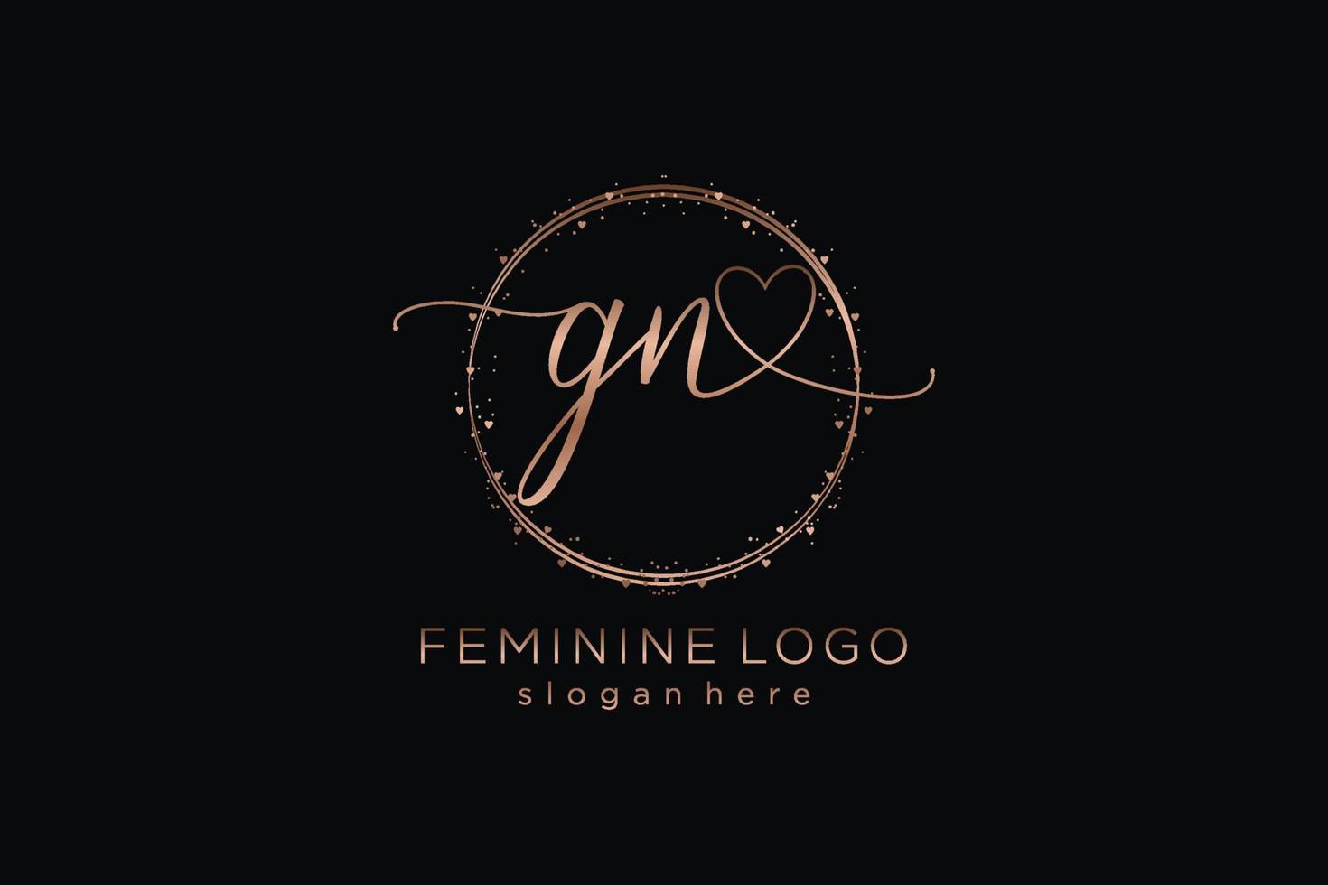 logotipo de escritura a mano gn inicial con plantilla de círculo logotipo vectorial de boda inicial, moda, floral y botánica con plantilla creativa. vector