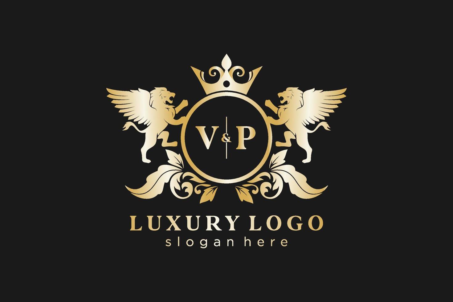 Initial VP Letter Lion Royal Luxury Logo template in vector art for Restaurant, Royalty, Boutique, Cafe, Hotel, Heraldic, Jewelry, Fashion and other vector illustration.