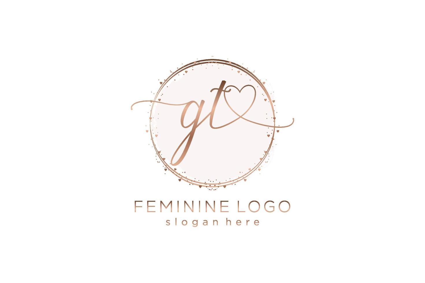 Initial GT handwriting logo with circle template vector logo of initial wedding, fashion, floral and botanical with creative template.